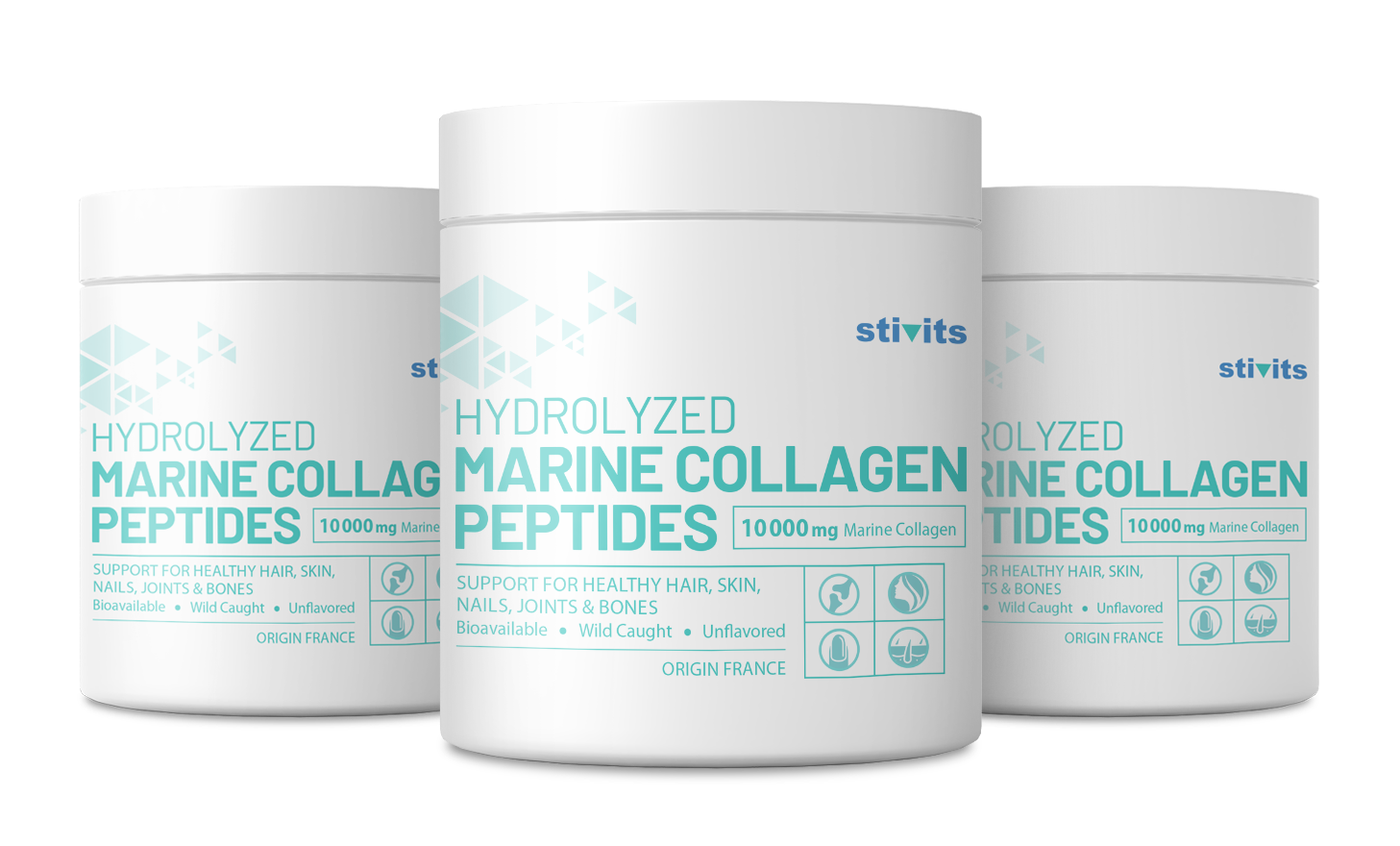 Triple Marine Collagen set: Marine Collagen Peptides Hydrolyzed 10000mg Powder Type I and III 300g